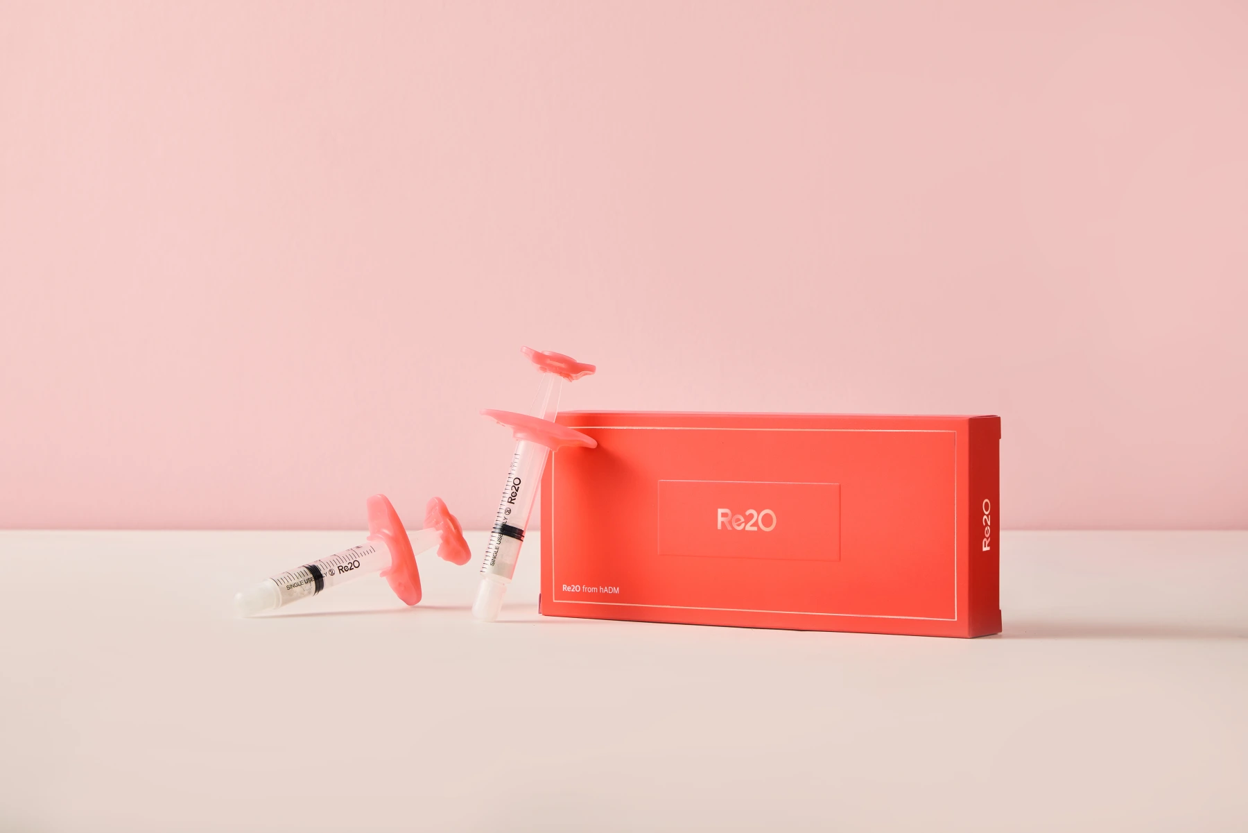 Official manufacturer photo of Re2O packaging and syringes